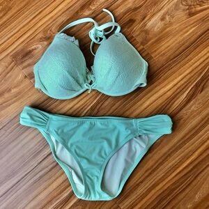 Victoria’s Secret mint green lace bikini top sz 36D and L bottoms